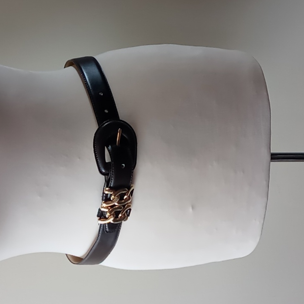 Anne Klein ll Leather Belt with Gold Buckle